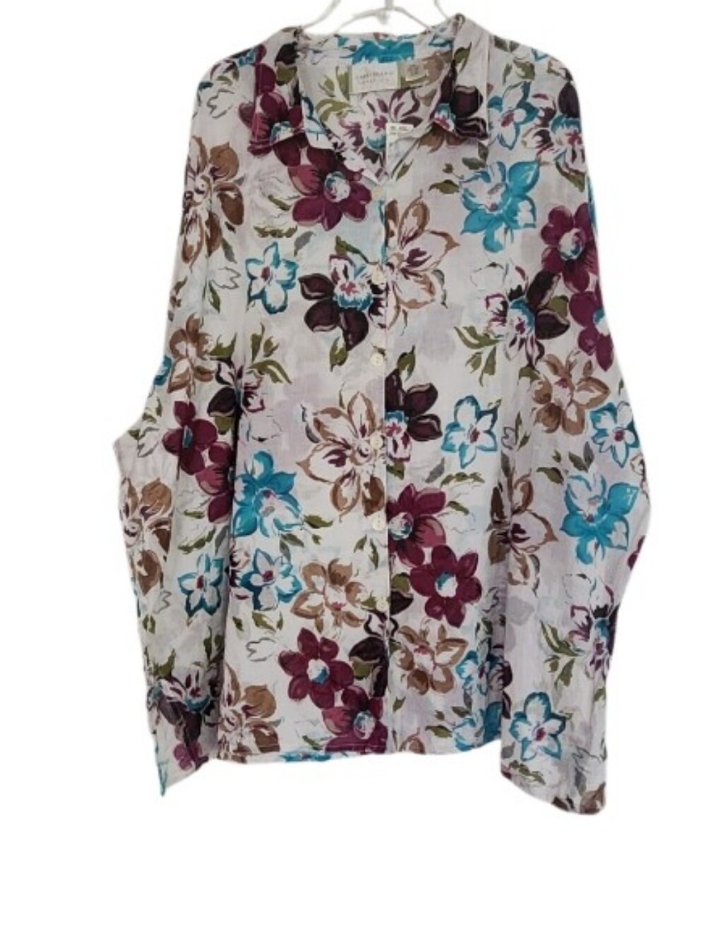 Floral Button-Front Blouse in Teal, Burgundy Sz 26w/28w Nwt
